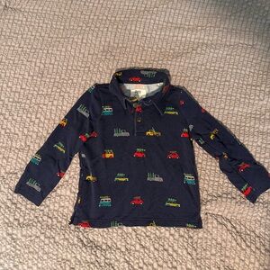 Little Sleepies Navy Long-Sleeve Polo with Holiday Car Print